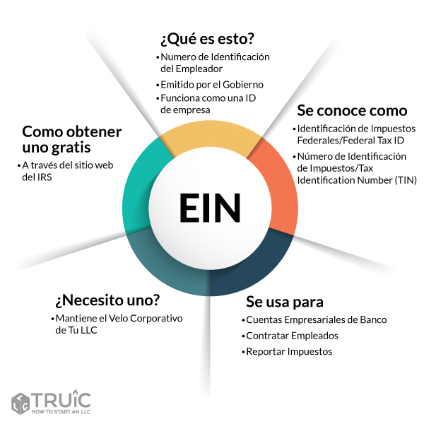 Diagrama del EIN (numero de identificacion del empleador) sobre el uso y como conseguirlo