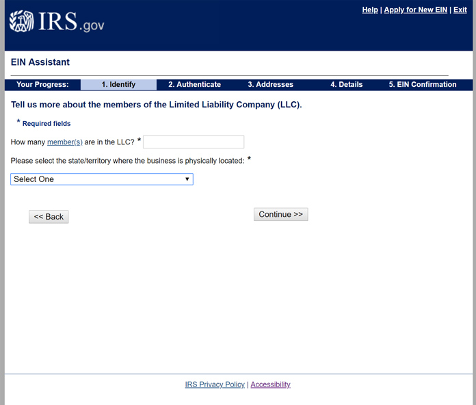 Step two of the IRS Website