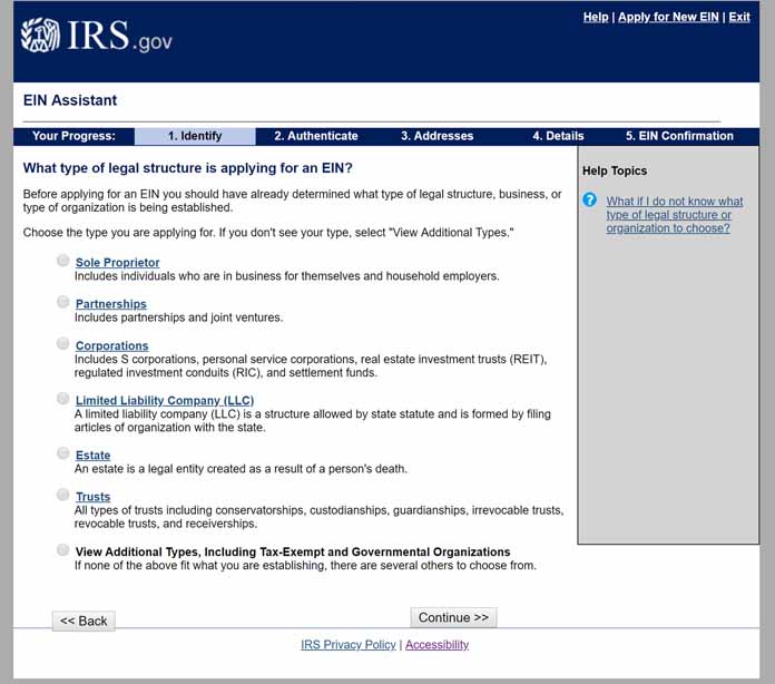 Step one of the IRS Website