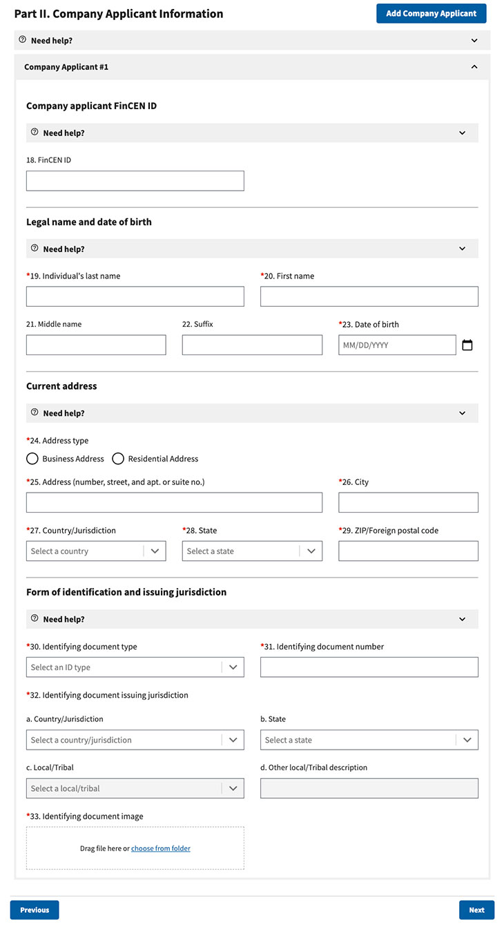 Company Applicant Information