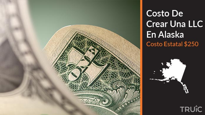 Imagen de un dolar (USD) y el estado de Alaska. Costo de crear una LLC en Alaska