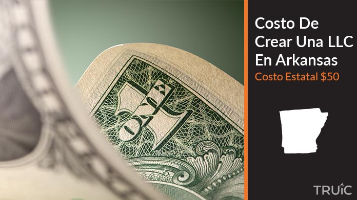 Imagen de un dolar (USD) y el estado de Arkansas. Costo de crear una LLC en Arkansas