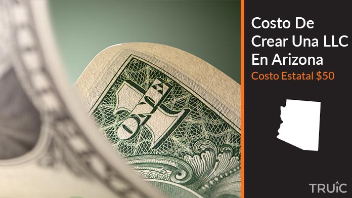 Imagen de un dolar (USD) y el estado de Arizona. Costo de crear una LLC en Arizona