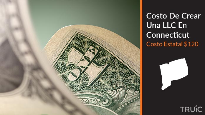 Imagen de un dolar (USD) y el estado de Connecticut. Costo de crear una LLC en Connecticut