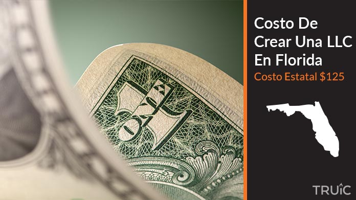 Imagen de un dolar (USD) y el estado de Florida. Costo de crear una LLC en Florida