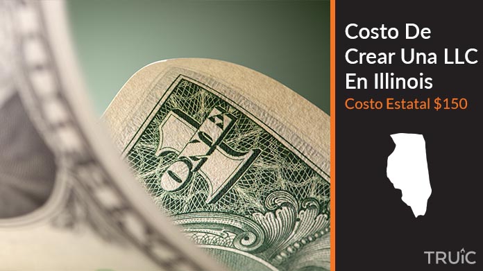 Imagen de un dolar (USD) y el estado de Illinois. Costo de crear una LLC en Illinois
