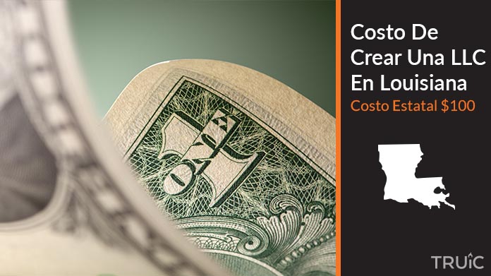 Imagen de un dolar (USD) y el estado de Louisiana. Costo de crear una LLC en Louisiana