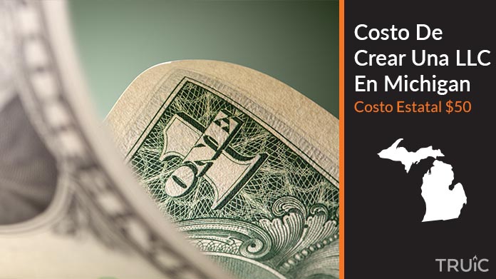 Imagen de un dolar (USD) y el estado de Michigan. Costo de crear una LLC en Michigan