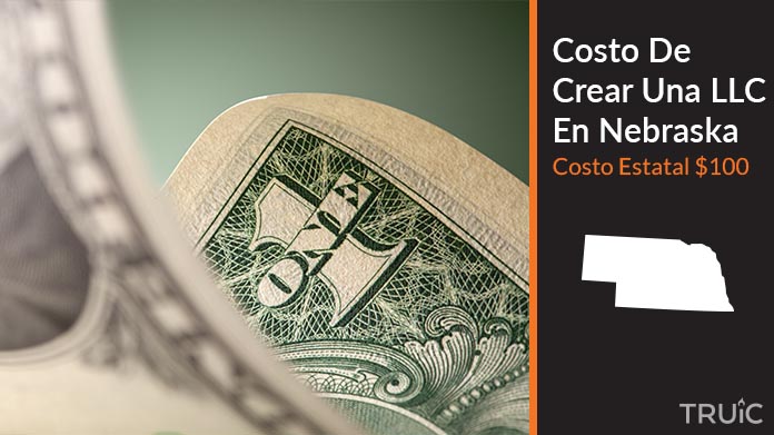 Imagen de un dolar (USD) y el estado de Nebraska. Costo de crear una LLC en Nebraska