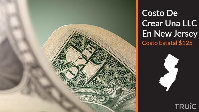 Imagen de un dolar (USD) y el estado de New Jersey. Costo de crear una LLC en New Jersey