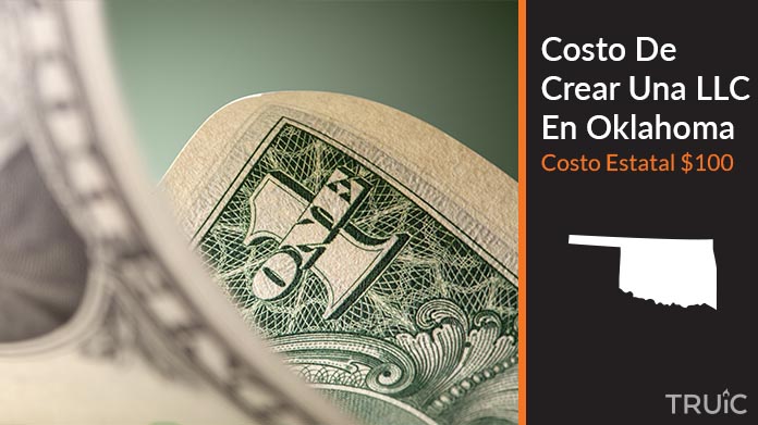 Imagen de un dolar (USD) y el estado de Oklahoma. Costo de crear una LLC en Oklahoma