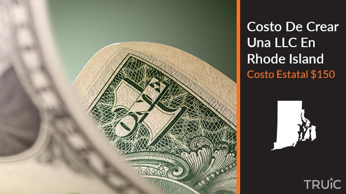 Imagen de un dolar (USD) y el estado de Rhode Island. Costo de crear una LLC en Rhode Island