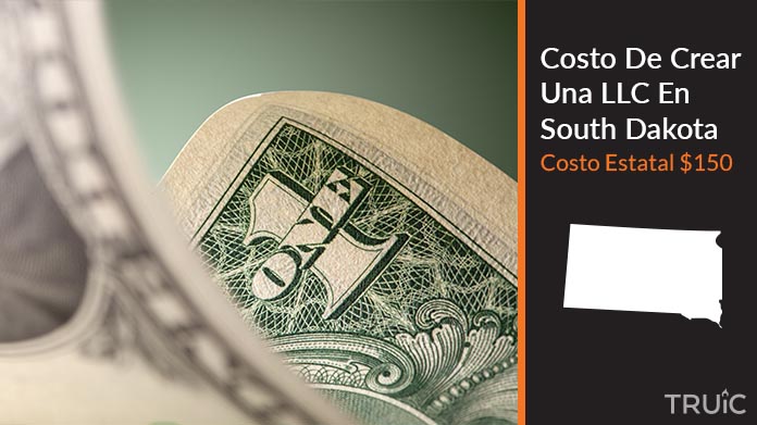 Imagen de un dolar (USD) y el estado de South Dakota. Costo de crear una LLC en South Dakota