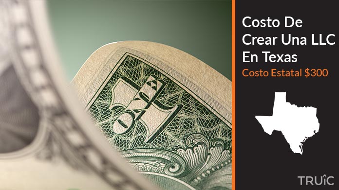 Imagen de un dolar (USD) y el estado de Texas. Costo de crear una LLC en Texas