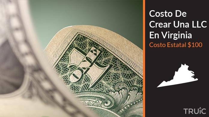 Imagen de un dolar (USD) y el estado de Virginia. Costo de crear una LLC en Virginia