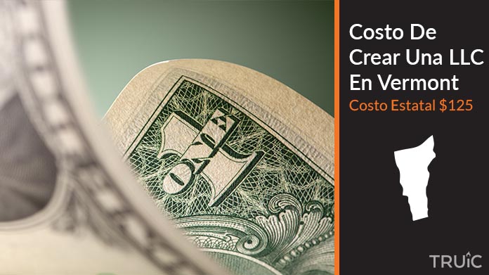 Imagen de un dolar (USD) y el estado de Vermont. Costo de crear una LLC en Vermont