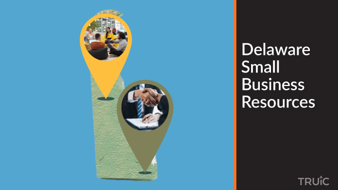 A map of Delaware with Delaware small business resources highlighted.