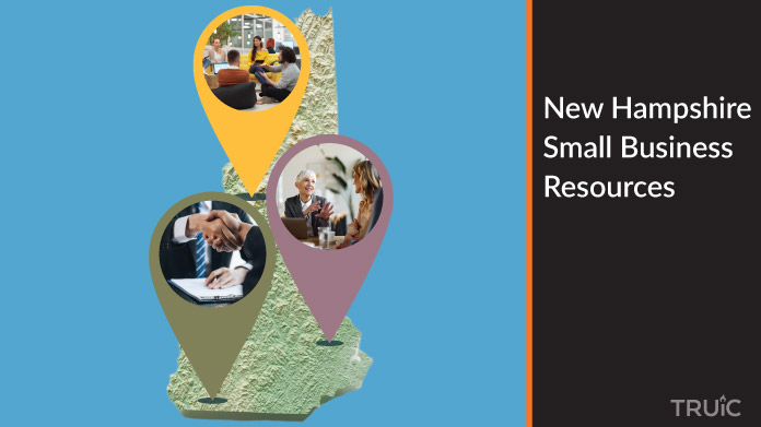 A map of New Hampshire with New Hampshire small business resources highlighted.