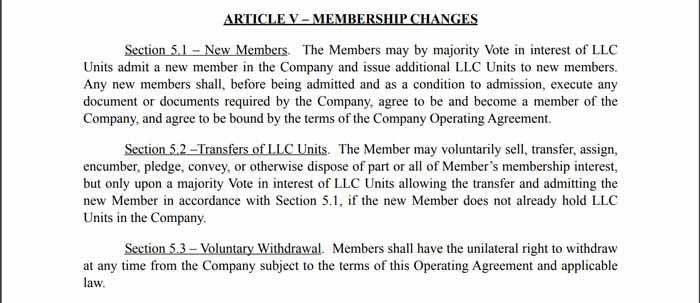 Article 5 of a multi-member LLC operating agreement.