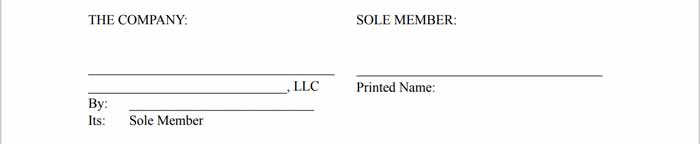 Execution section of a single-member LLC operating agreement.