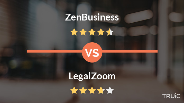 ZenBusiness with 4.7 stars versus LegalZoom with 3.4 stars.