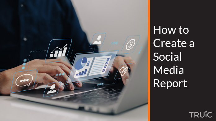 Person on laptop creating a social media report.