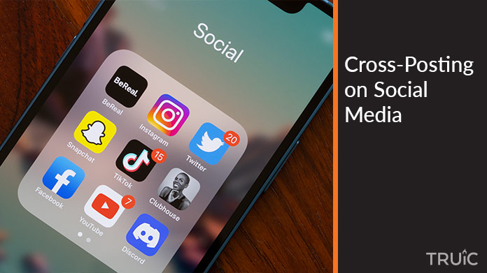 Cell phone with social media icons.