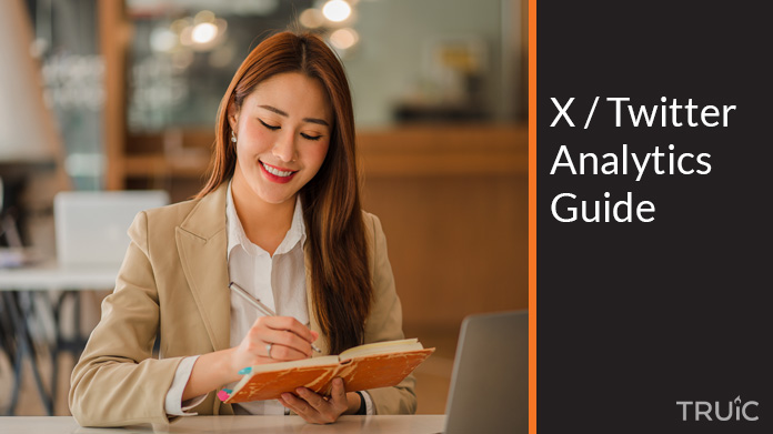 Woman looking at the Twitter (X) analytics guide.