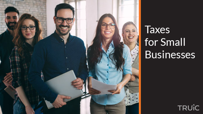 Six employees in a small business face the camera smiling